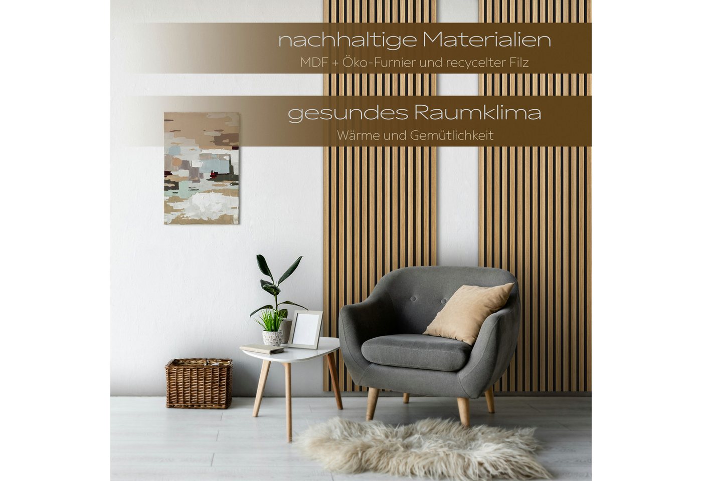 Hexim Wanddekoobjekt (Akustikpaneele 6 Stück 138,5x60cm Holz Comfort - flexible Holzpaneele Platten Lamellenwand MDF Wandpaneele Lamellenverkleidung Wandverklei – Bild 5 von 5