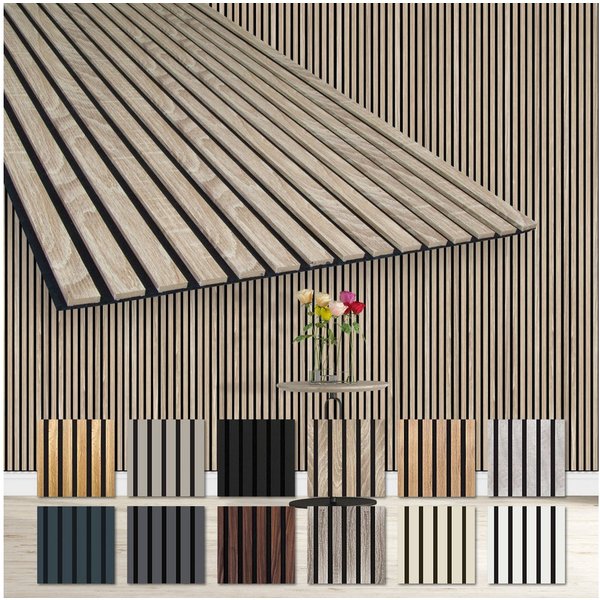 Hexim Wanddekoobjekt (Akustikpaneele 6 Stück 278x60cm Holz Comfort - flexible Lamellenwand MDF Wandpaneele Lamellenverkleidung Wandverkleidung schalldämmend 10.