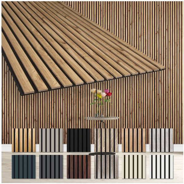 Hexim Wanddekoobjekt (Akustikpaneele 6 Stück 278x60cm Holz Comfort - flexible Lamellenwand MDF Wandpaneele Lamellenverkleidung Wandverkleidung schalldämmend 10.