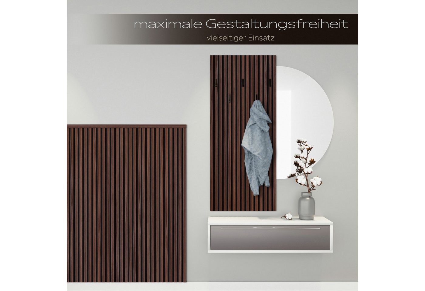 Hexim Wanddekoobjekt (Akustikpaneele Musterstück - flexible Lamellenwand Holz MDF Wandpaneele Lamellenverkleidung Wandverkleidung Innendekoration schalldämmend  – Bild 4 von 5