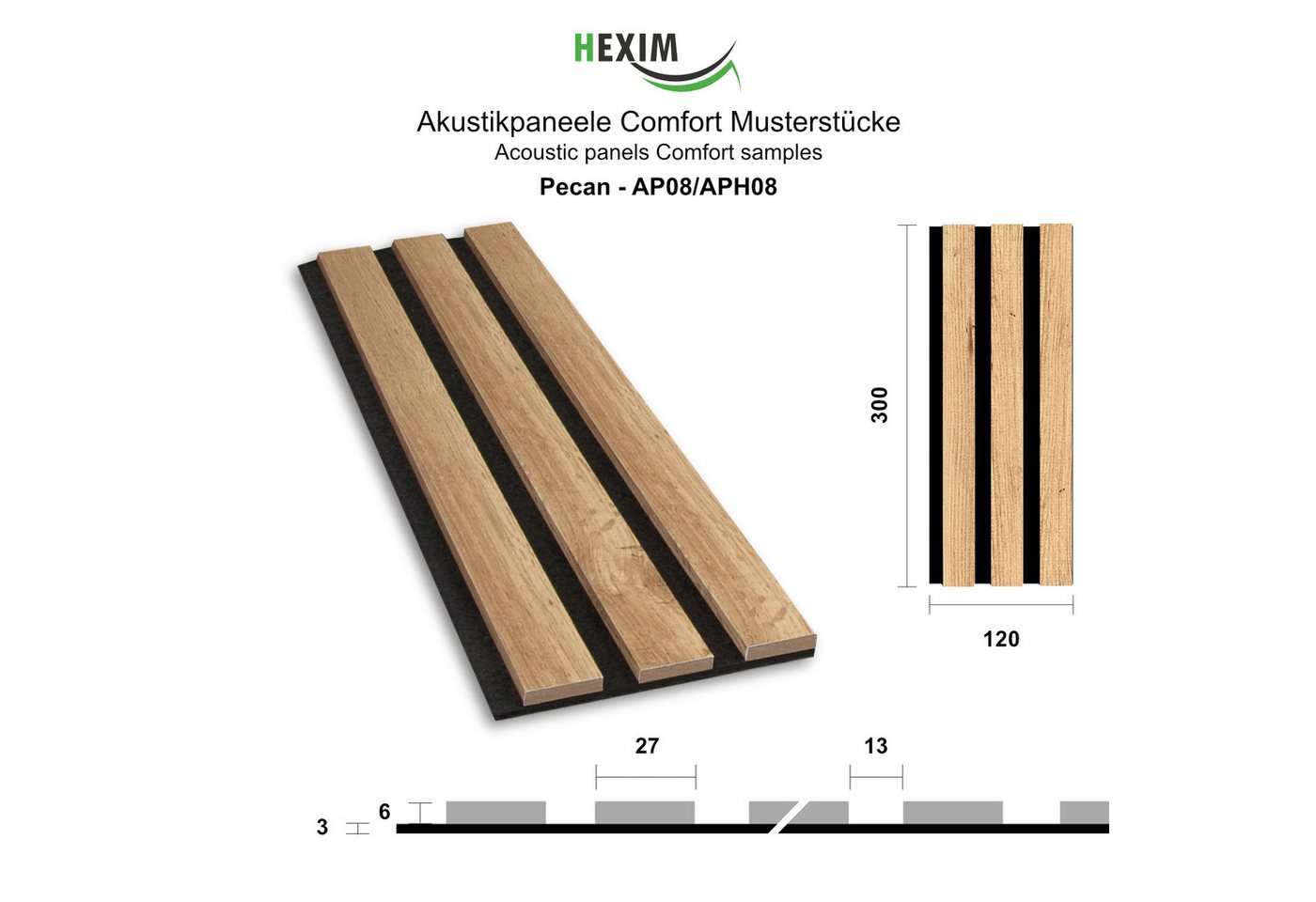 Hexim Wanddekoobjekt (Akustikpaneele Musterstück - flexible Lamellenwand Holz MDF Wandpaneele Lamellenverkleidung Wandverkleidung Innendekoration schalldämmend  – Bild 2 von 5