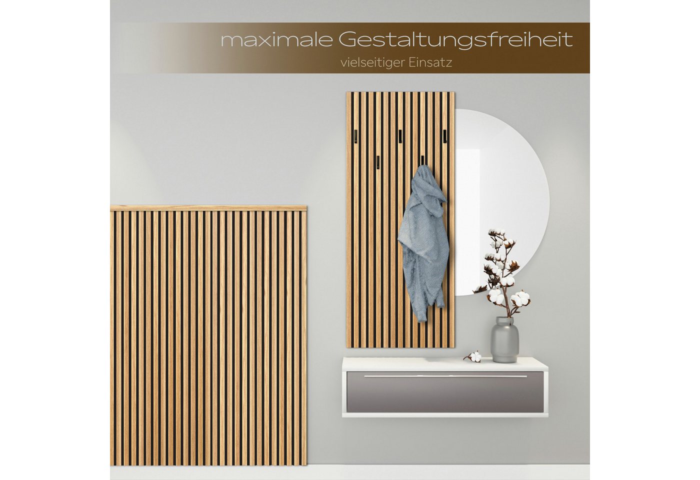 Hexim Wanddekoobjekt (Akustikpaneele Musterstück - flexible Lamellenwand Holz MDF Wandpaneele Lamellenverkleidung Wandverkleidung Innendekoration schalldämmend  – Bild 4 von 5