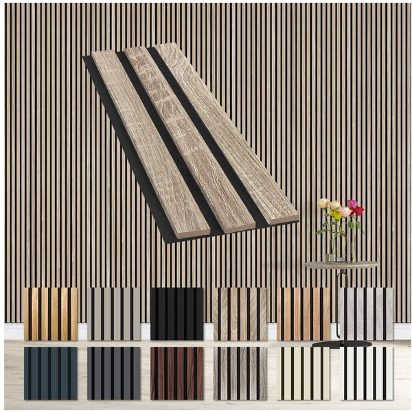 Hexim Wanddekoobjekt (Akustikpaneele Musterstück - flexible Lamellenwand Holz MDF Wandpaneele Lamellenverkleidung Wandverkleidung Innendekoration schalldämmend 