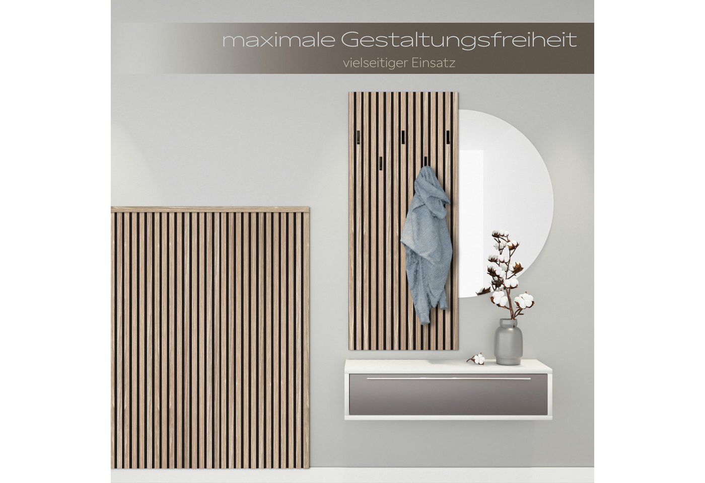 Hexim Wanddekoobjekt (Akustikpaneele Musterstück - flexible Lamellenwand Holz MDF Wandpaneele Lamellenverkleidung Wandverkleidung Innendekoration schalldämmend  – Bild 4 von 5