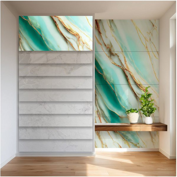 Hexim Wandpaneel, BxL: 70x122 cm, (Marmoroptik 4er-Set 122×70cm SPC Kunststoff Innen & Außenbereich Granit Steinoptik - Duschrückwand Küchenrückwand Wandpaneel 