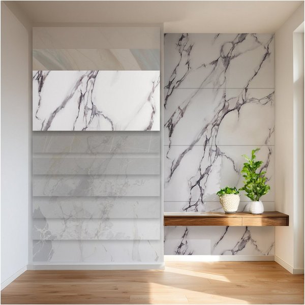 Hexim Wandpaneel, BxL: 70x122 cm, (Marmoroptik 4er-Set 122×70cm SPC Kunststoff Innen & Außenbereich Granit Steinoptik - Duschrückwand Küchenrückwand Dekorative 