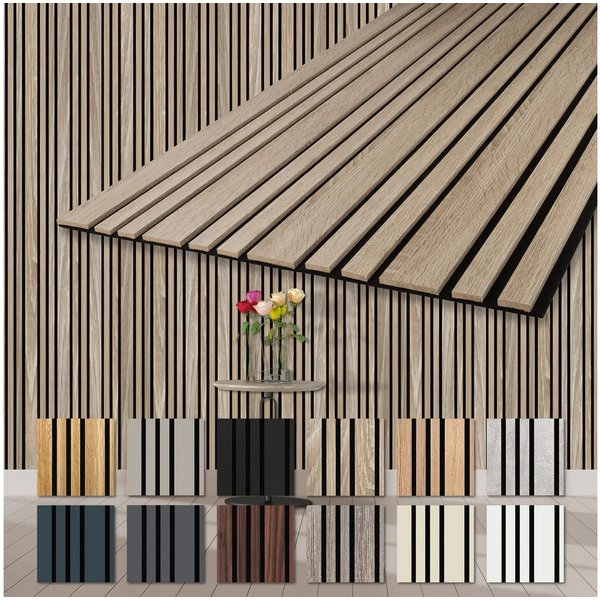 Hexim Wandpaneel, BxL: 60x278 cm, (Akustikpaneele 2 Stück 278x60cm Holz Mila - flexible Holzpaneele Platten Wanddeko Wand Kombipaneel Wandverkleidung Schalldämm