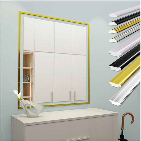 Hexim Zierleiste, 3M Randleiste - Modell T1, Selbstklebende Zierleisten flexibel universelle Profile Wandleiste Gold Chrom Weiß Schwarz 300cm Spiegelrand Möbel 