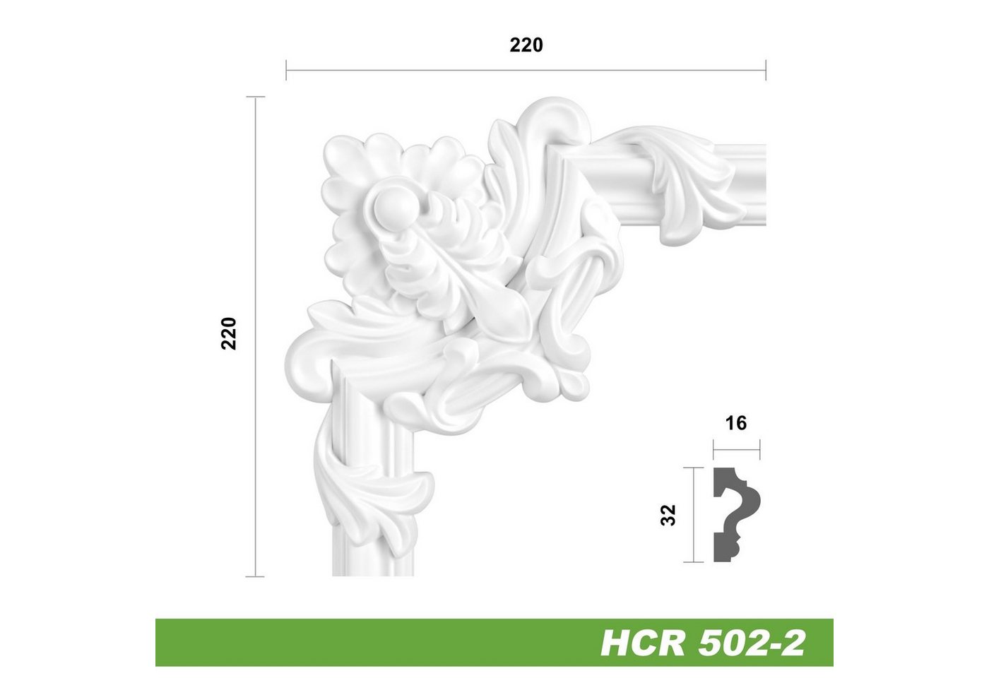 Hexim Zierleiste, 2 Ecken, HEXIM Eckstück aus PU-Polyurethane - extrem widerstandsfähig, schneeweiß & modern (2 Stück HCR502-2) Stuckdecke Bilderrahmen Kassetie – Bild 2 von 5