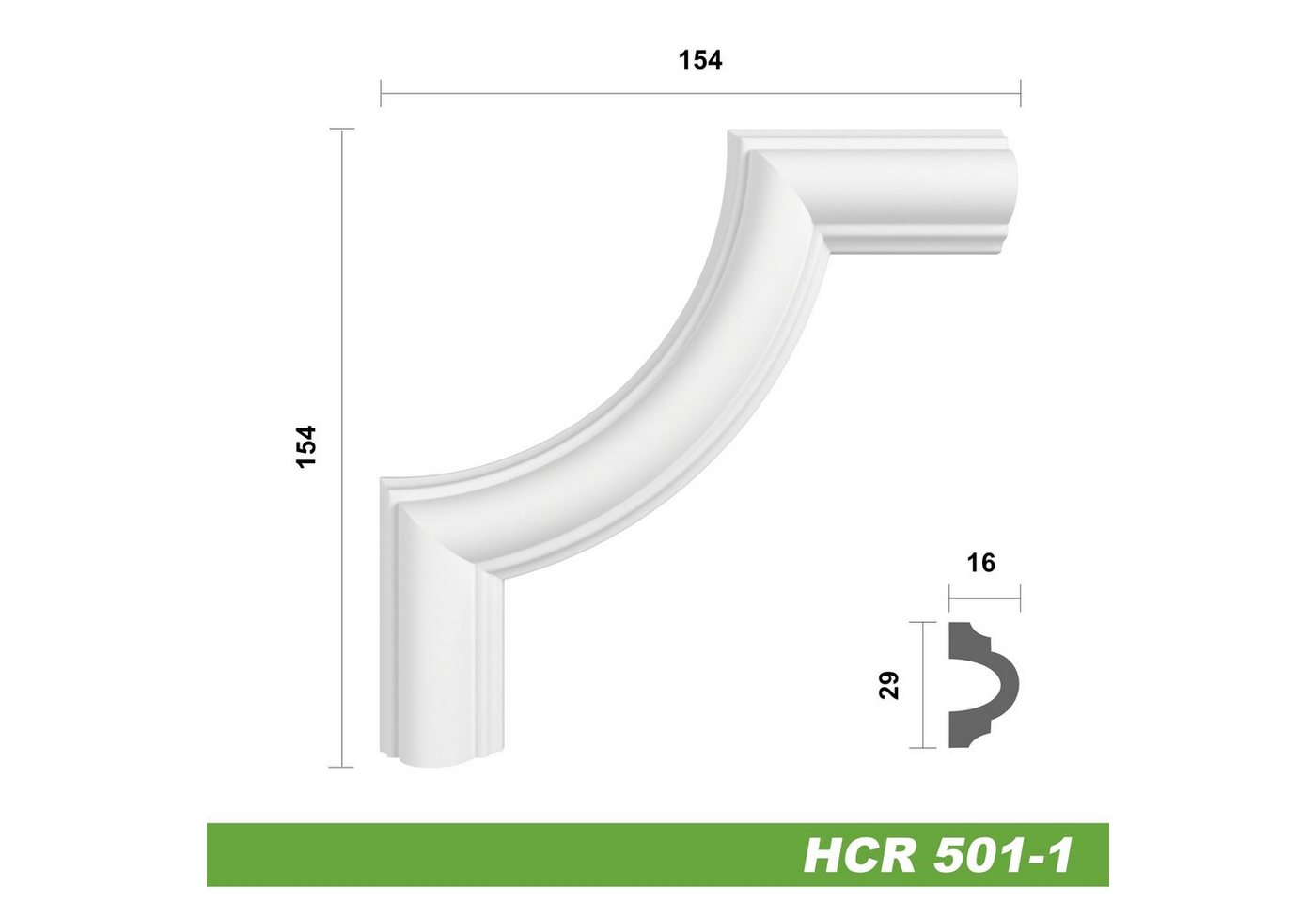 Hexim Zierleiste, 2 Ecken, HEXIM Eckstück aus PU-Polyurethane - extrem widerstandsfähig, schneeweiß & modern (2 Stück HCR501-1) Stuckleiste Segment Eckstück Eck – Bild 2 von 5