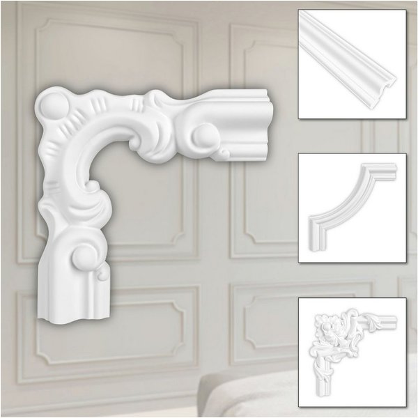 Hexim Zierleiste, 2 Ecken, HEXIM Eckstück aus PU-Polyurethane - extrem widerstandsfähig, schneeweiß & modern (2 Stück HCR502-3) Stuckleiste Segment Eckstück Eck