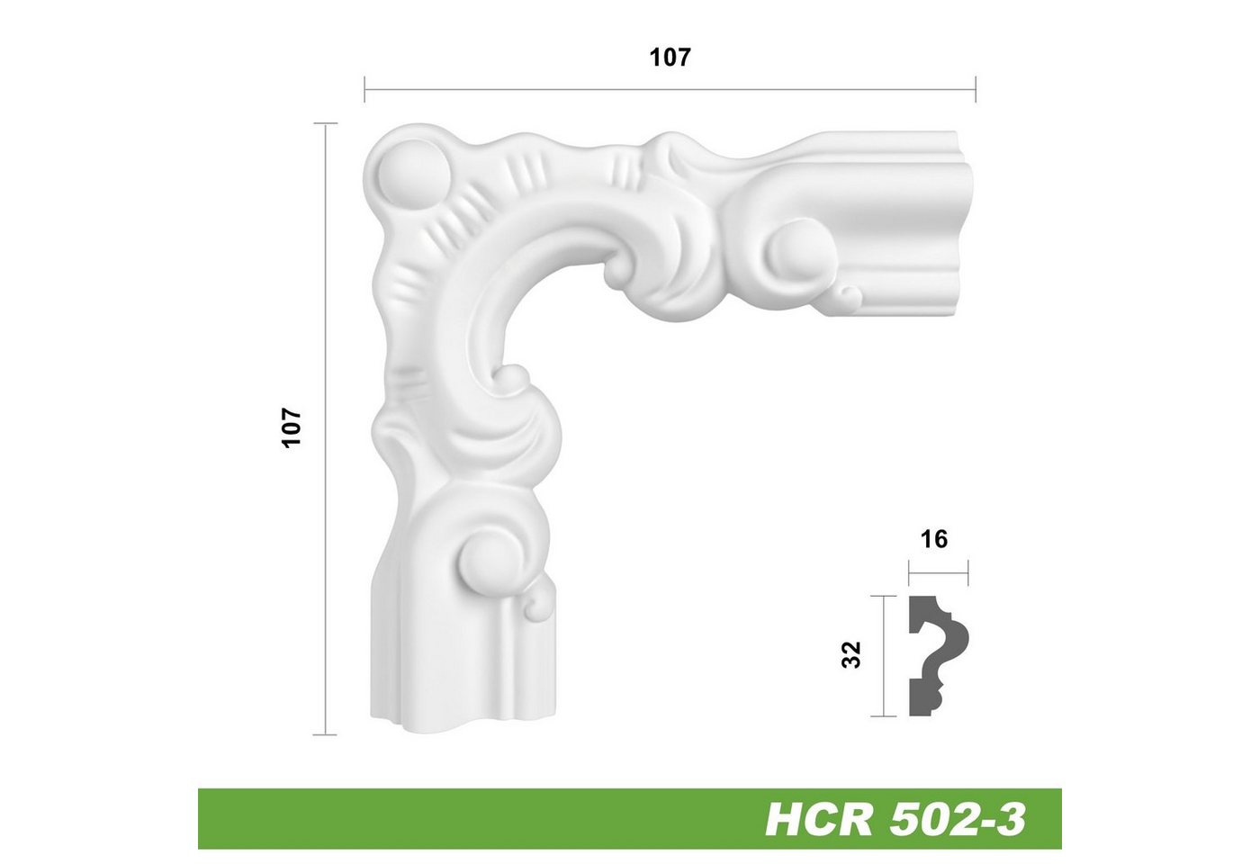 Hexim Zierleiste, 2 Ecken, HEXIM Eckstück aus PU-Polyurethane - extrem widerstandsfähig, schneeweiß & modern (2 Stück HCR502-3) Stuckleiste Segment Eckstück Eck – Bild 2 von 5