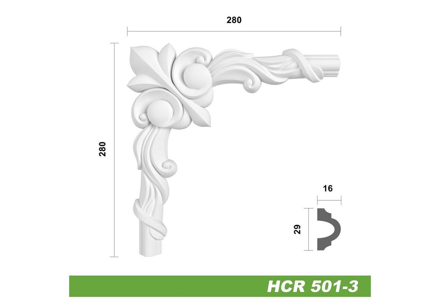 Hexim Zierleiste, 2 Ecken, HEXIM Eckstück aus PU-Polyurethane - extrem widerstandsfähig, schneeweiß & modern (2 Stück HCR501-3) Wandkasetten Stuckrahmen Rahmung – Bild 2 von 5