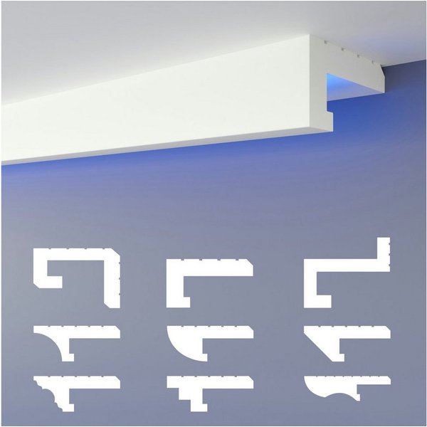 HEXIMO Eckprofil (LED-Schattenfugenprofil Stuckleisten, indirekte Beleuchtung XPS-Styropor-Trockenbau-Deckenleisten Lichtvouten-Deckenprofil (10,2 Meter HLED 11