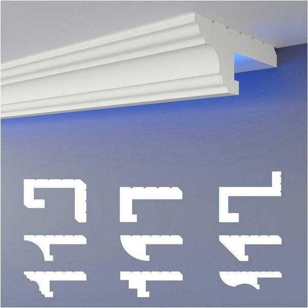 HEXIMO Eckprofil (LED Schattenfugenprofil Stuckleisten, indirekte Beleuchtung XPS Styropor Trockenbau Decke Beleuchtung Stuckleisten Decke (1,7 Meter HLED 16)