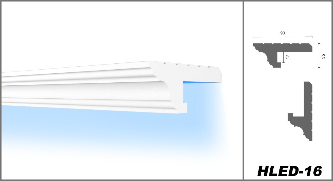HEXIMO Eckprofil (LED Schattenfugenprofil Stuckleisten, indirekte Beleuchtung XPS Styropor Trockenbau Decke Beleuchtung Stuckleisten Decke (1,7 Meter HLED 16) – Bild 2 von 5