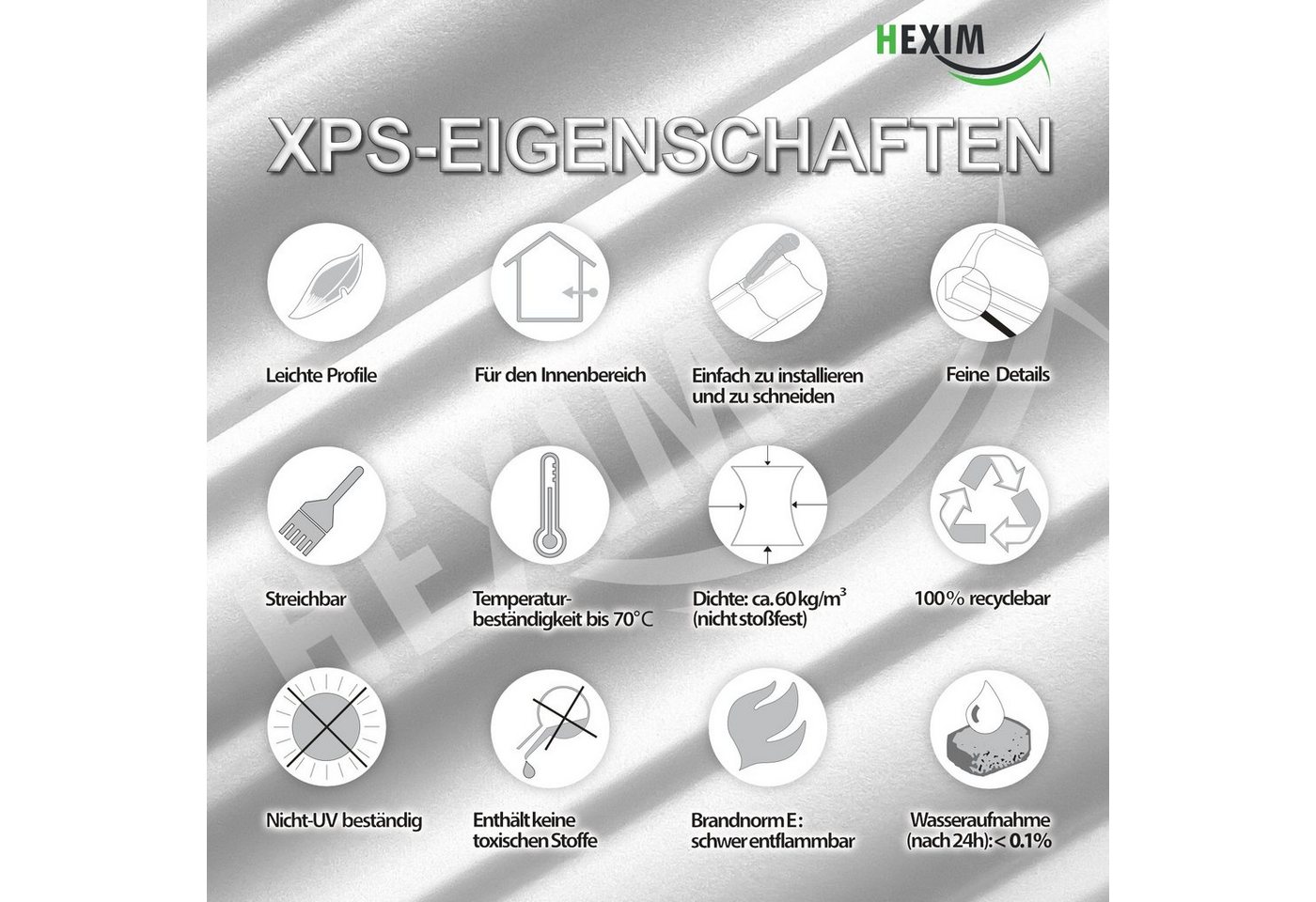 HEXIMO Eckprofil (LED-Schattenfugenprofil Stuckleisten, indirekte Beleuchtung XPS Styropor-Trockenbaudecken-Schattenfugenprofil Trockenbau-Schattenfuge (Muster  – Bild 5 von 5