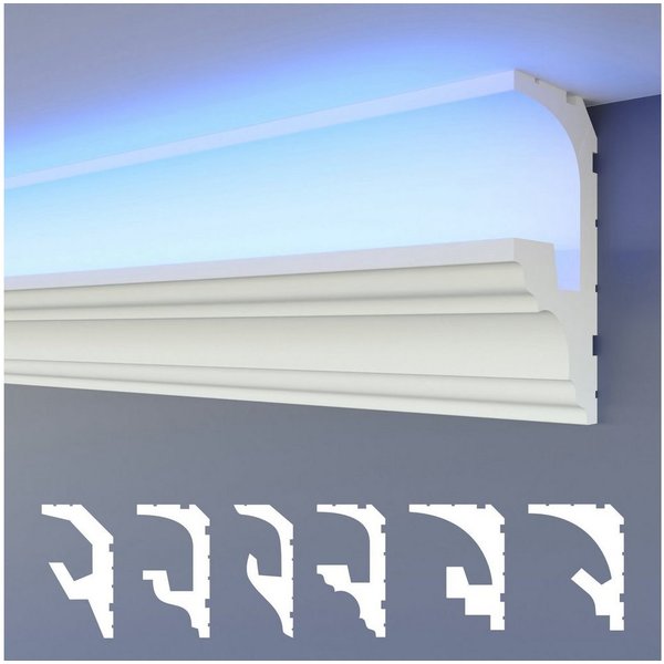 HEXIMO Eckprofil (LED Stuckleisten 2in1, indirekte Beleuchtung Deckenleisten XPS Styropor Deckenstuckleisten für Decken (20,4 Meter HLED 6)