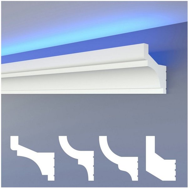 HEXIMO Eckprofil (LED Stuckleisten klassisch, XPS Styropor indirekte Beleuchtung Wand- & Deckenleisten Wandleisten Lichtvoute Deckenprofil (Muster HLED 3)