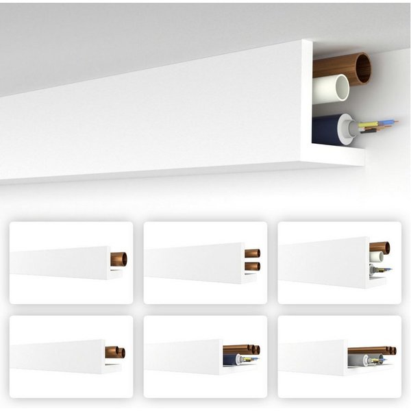 HEXIMO Winkelprofil (Rohrabdeckung weiß 1,7 meter Profile - XPS Abdeckleisten für Heizungsrohre, L-Profil Rohrverkleidung Winkelleiste Modell: HRA-3 - 89x89 mm 