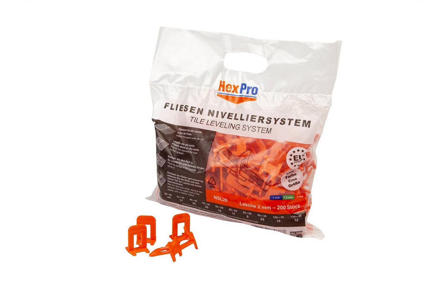 HexPro Nivelliersystem (Fliesen Nivelliersystem 1mm 1,5mm 2mm Laschen, Fliesenstärke bis 15mm Fliesenkeile, Verlegehilfe Set (1000 Zuglaschen) Fliesenfugen 2mm) – Bild 2 von 4