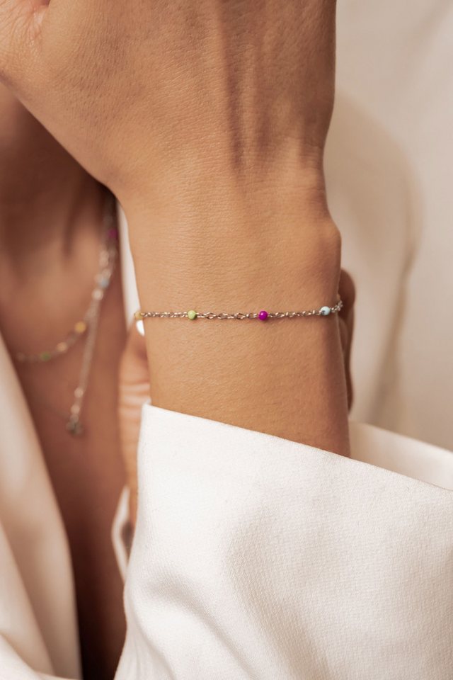 Hey Happiness Armkette mit Charms Farbharmonie, wasserfest, Farbfrohes Edelstahlarmband Damen mit bunten Perlen – Bild 2 von 5