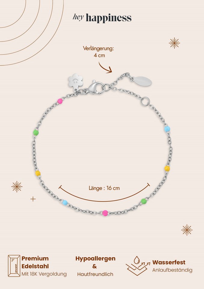 Hey Happiness Armkette mit Charms Farbharmonie, wasserfest, Farbfrohes Edelstahlarmband Damen mit bunten Perlen – Bild 4 von 5