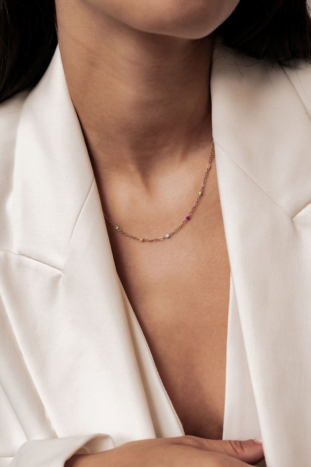 Hey Happiness Charm-Kette Farbharmonie, wasserfeste Halskette, Farbfrohe Edelstahl Kette Damen mit bunten Perlen – Bild 2 von 5