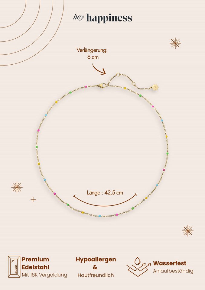 Hey Happiness Charm-Kette Farbharmonie, wasserfeste Halskette, Farbfrohe Edelstahl Kette Damen mit bunten Perlen – Bild 4 von 5