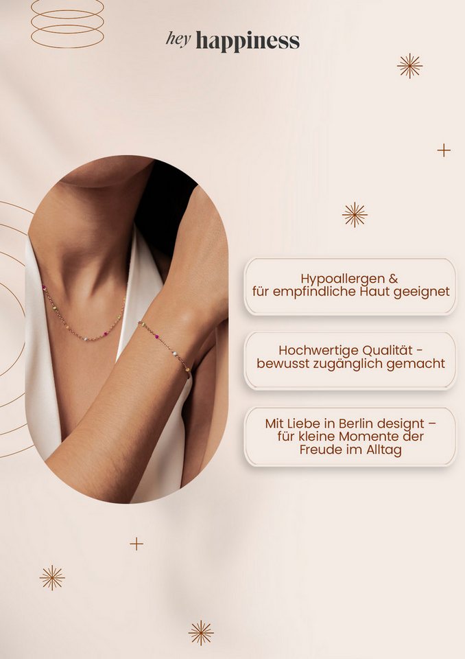 Hey Happiness Charm-Kette Farbharmonie, wasserfeste Halskette, Farbfrohe Edelstahl Kette Damen mit bunten Perlen – Bild 5 von 5
