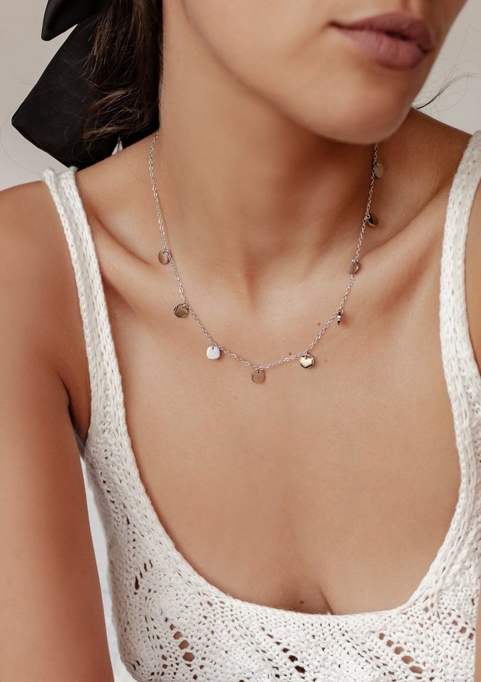 Hey Happiness Charm-Kette mit Geo Plättchen, Edelstahl Halskette Damen mit Münze Anhänger, wasserfest – Bild 2 von 5