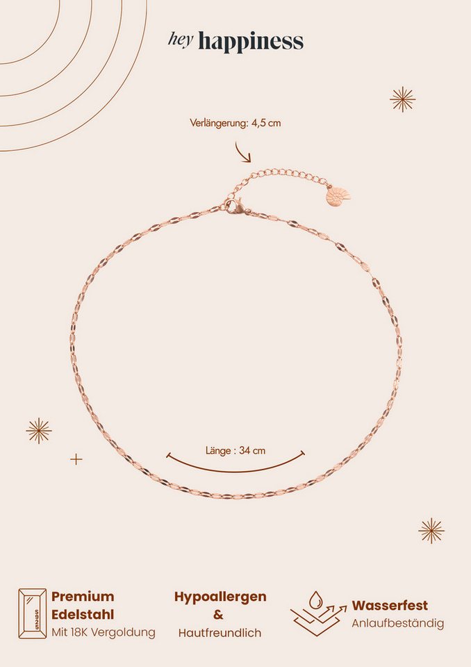 Hey Happiness Choker Rolo Kette Damen, Kurze Edelstahl Halskette ohne Anhänger, wasserfest – Bild 5 von 5