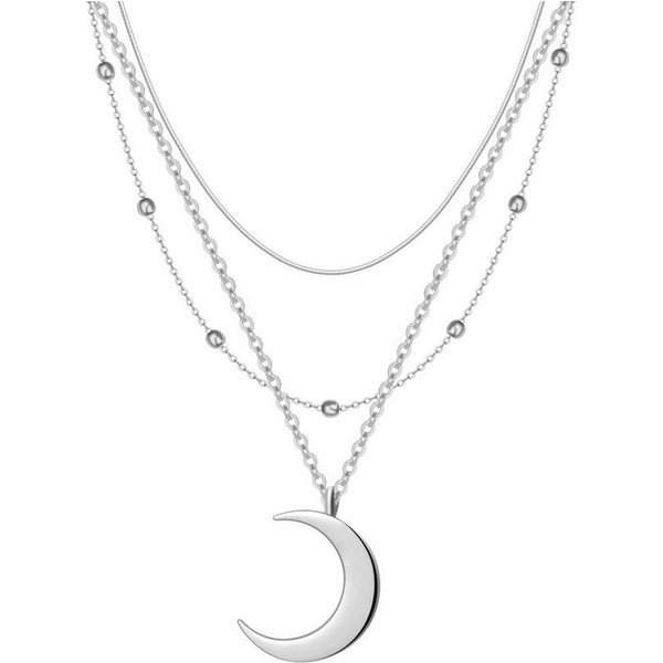 Hey Happiness Collier-Set Damen Layer, 2er Set Mond Anhänger 18K Roségold vergoldet, Schlichte Erbskette mit Halbmond dreilagig, Geschenk Idee