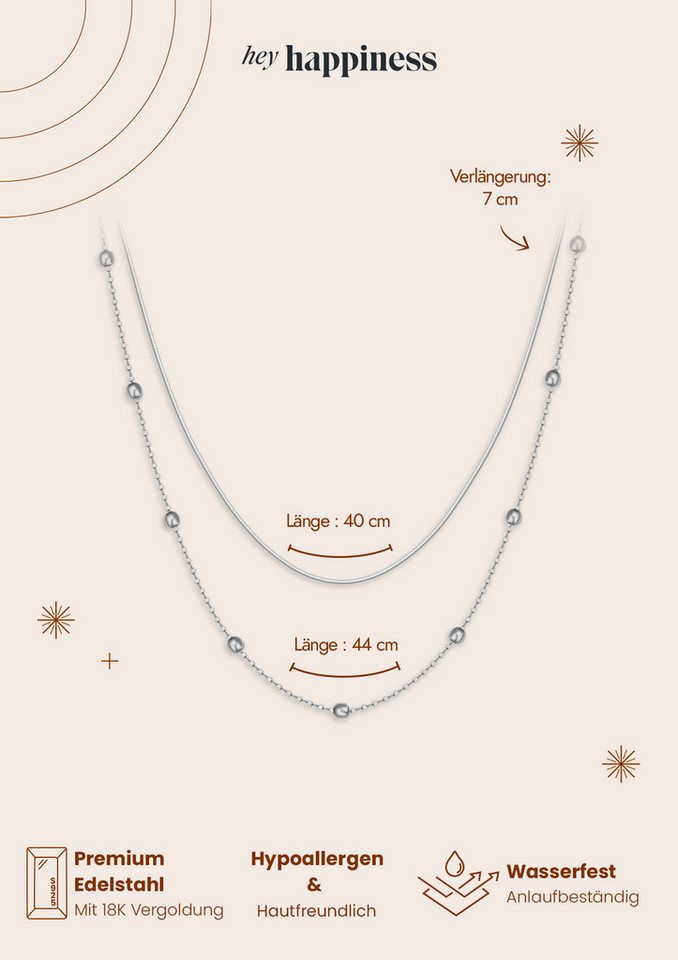Hey Happiness Collier-Set Damen Layer, 2er Set Mond Anhänger 18K Roségold vergoldet, Schlichte Erbskette mit Halbmond dreilagig, Geschenk Idee – Bild 3 von 5