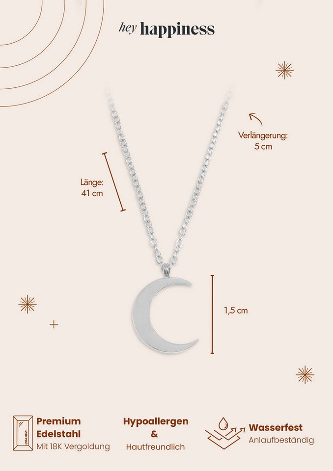 Hey Happiness Collier-Set Damen Layer, 2er Set Mond Anhänger 18K Roségold vergoldet, Schlichte Erbskette mit Halbmond dreilagig, Geschenk Idee – Bild 4 von 5