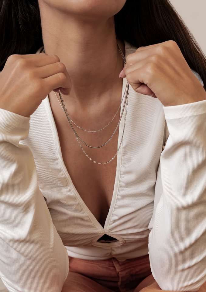 Hey Happiness Collier Trio Layer, elegant & feminin, Mehrreihige Edelstahl Halskette Damen, verstellbar – Bild 3 von 5