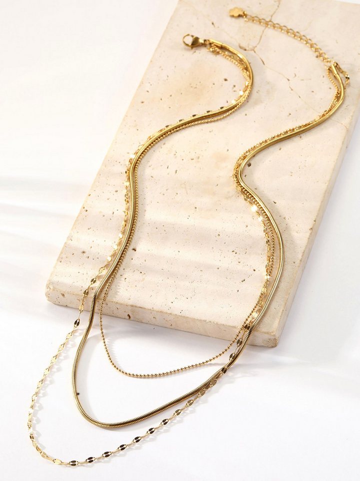 Hey Happiness Collier Trio Layer, elegant & feminin, Mehrreihige Edelstahl Halskette Damen, verstellbar – Bild 4 von 5