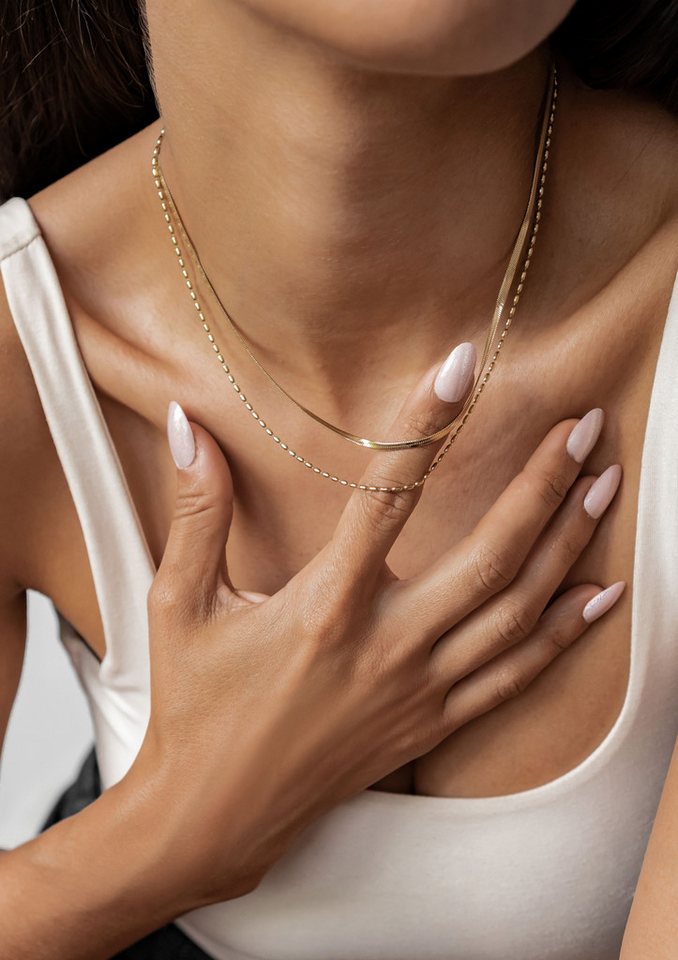 Hey Happiness Collierkettchen Dual-Design, Damen Layer Kette, 2er Schlange und Kugelkette, wasserfest – Bild 2 von 5