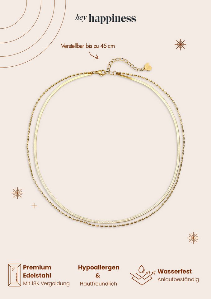Hey Happiness Collierkettchen Dual-Design, Damen Layer Kette, 2er Schlange und Kugelkette, wasserfest – Bild 5 von 5