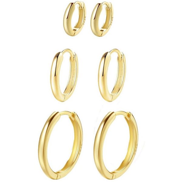 Hey Happiness Creolen-Set Layer Basic, Klein Mittel Groß Silber Ohrringe Set, 6er Set Stacking Ohrringe Damen Silber 925, vergoldet