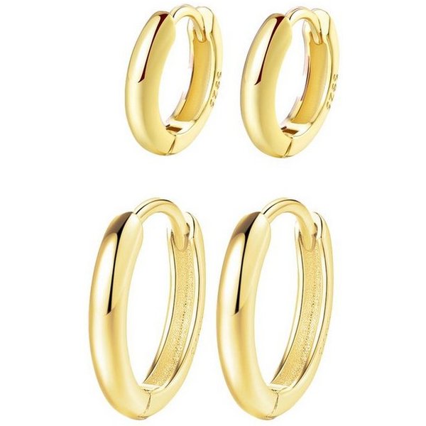 Hey Happiness Creolen-Set Layer Silber 925 Damen klein, 2 Paare, 4-tlg., Basic Silber Ohrringe rund klassisch, 18K Gold Roségold