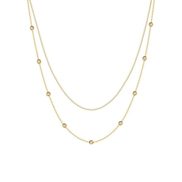 Hey Happiness Edelstahlkette Layer Collier Kugeln, wasserfest, Elegante Zweireihige Damen Halskette, 18K vergoldet