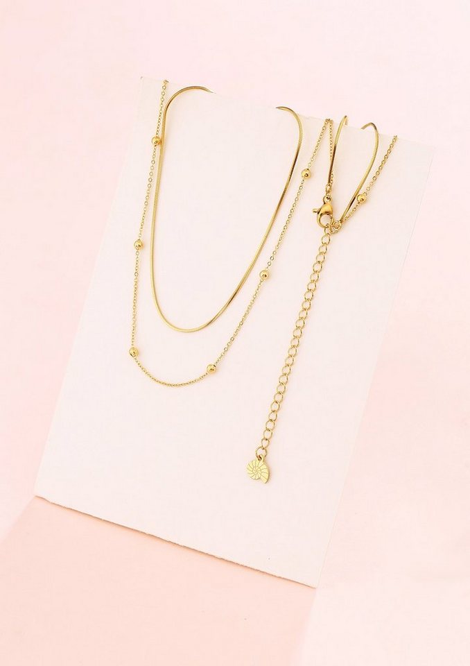 Hey Happiness Edelstahlkette Layer Collier Kugeln, wasserfest, Elegante Zweireihige Damen Halskette, 18K vergoldet – Bild 2 von 5