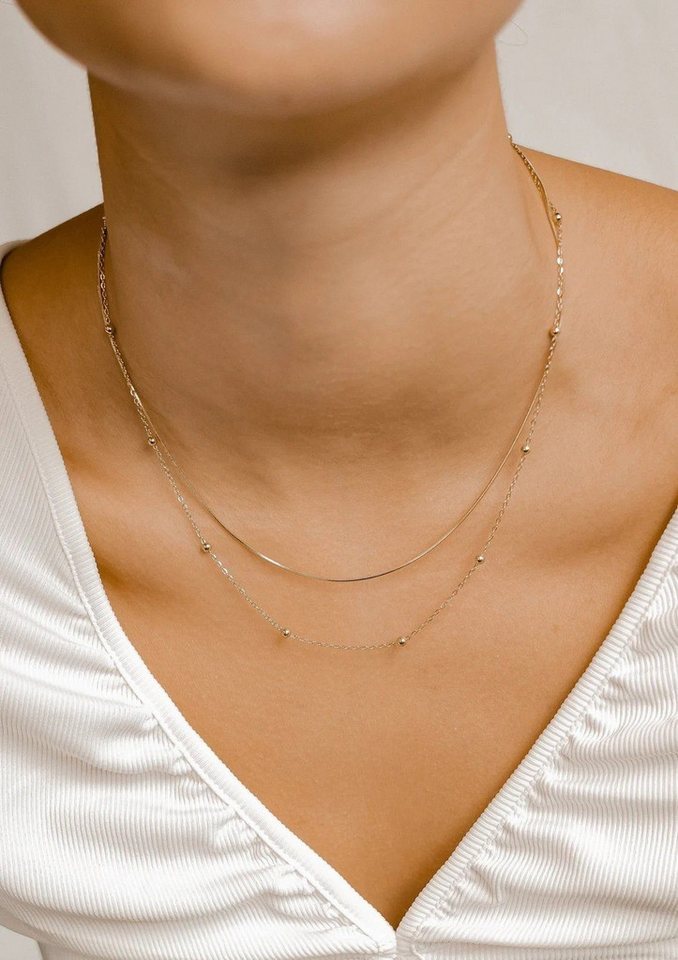 Hey Happiness Edelstahlkette Layer Collier Kugeln, wasserfest, Elegante Zweireihige Damen Halskette, 18K vergoldet – Bild 3 von 5