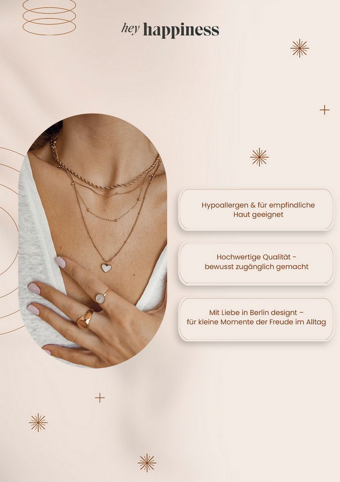 Hey Happiness Edelstahlkette Layer Collier Kugeln, wasserfest, Elegante Zweireihige Damen Halskette, 18K vergoldet – Bild 5 von 5