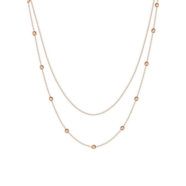 Hey Happiness Edelstahlkette Layer Collier Kugeln, wasserfest, Elegante Zweireihige Damen Halskette, 18K vergoldet