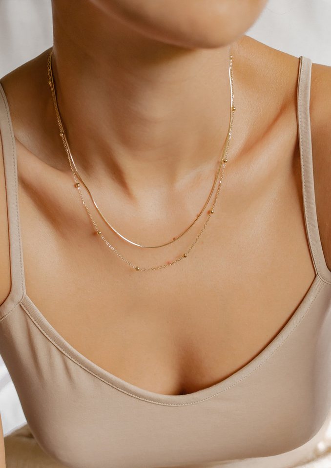 Hey Happiness Edelstahlkette Layer Collier Kugeln, wasserfest, Elegante Zweireihige Damen Halskette, 18K vergoldet – Bild 2 von 5