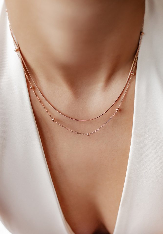 Hey Happiness Edelstahlkette Layer Collier Kugeln, wasserfest, Elegante Zweireihige Damen Halskette, 18K vergoldet – Bild 3 von 5