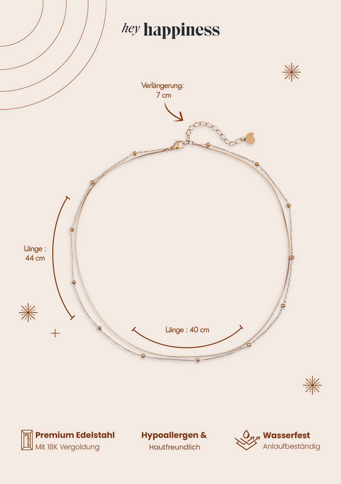 Hey Happiness Edelstahlkette Layer Collier Kugeln, wasserfest, Elegante Zweireihige Damen Halskette, 18K vergoldet – Bild 4 von 5
