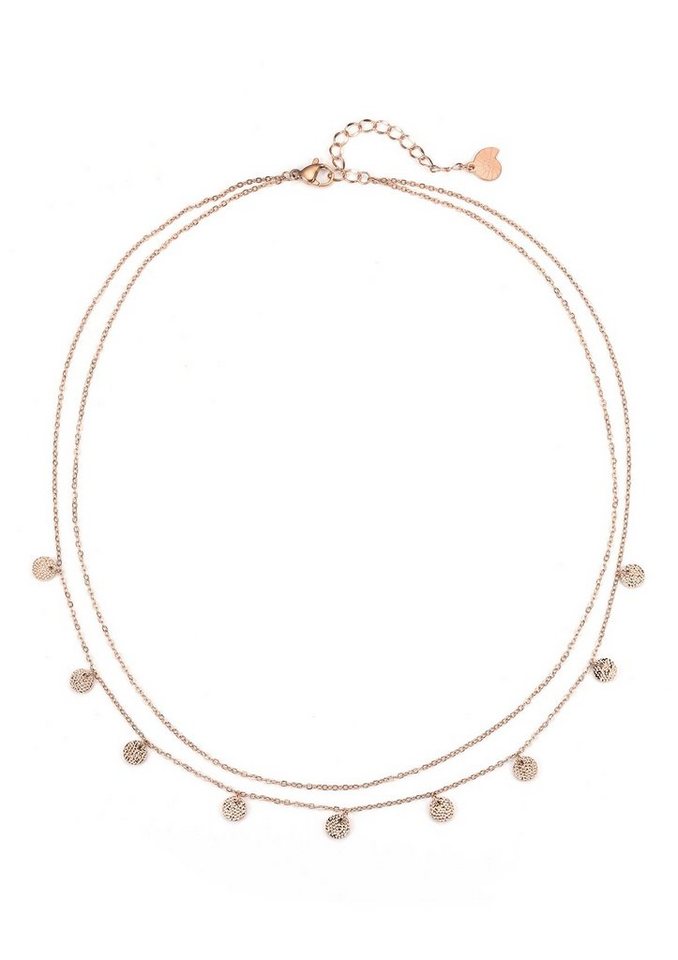 Hey Happiness Edelstahlkette Layer mit Plättchen, wasserfest, Mehrreihige Damen Halskette mit Anhänger Kreis, vergoldet – Bild 5 von 5